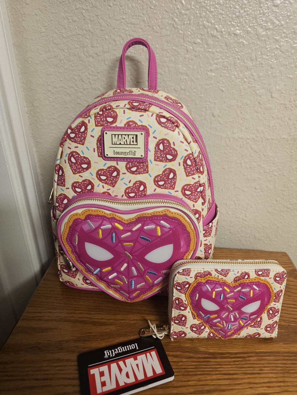 Loungefly x Marvel Spider-Man Valentine's Donut Heart Mini Backpack & Wallet Set
